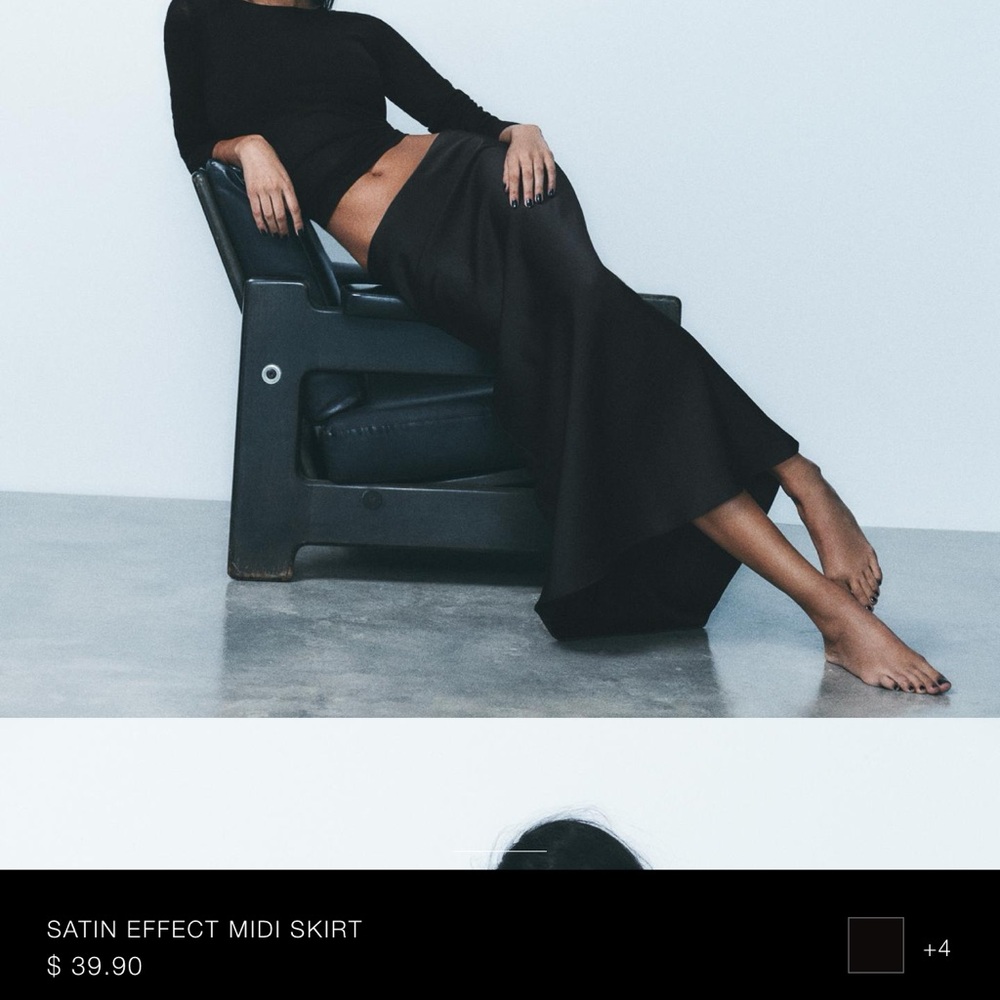 Zara black satin effect midi shirt